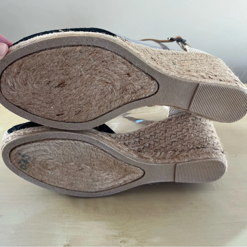 White Mountain Wedge Espadrille Ankle-Strap Sandals - Black/Tan